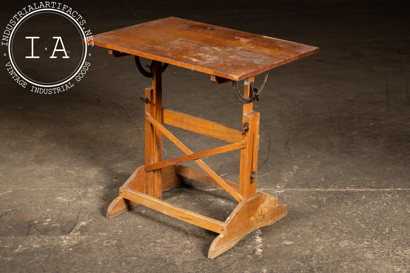 Small Antique Adjustable Wooden Drafting Table