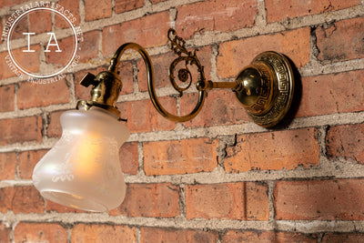 Early 20th Century Brass Wall Sconce with Etched Glass Shade