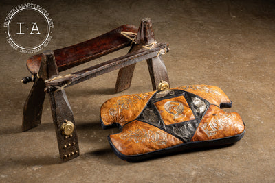 Vintage Peruvian Leather Egyptian Revival Saddle Stool