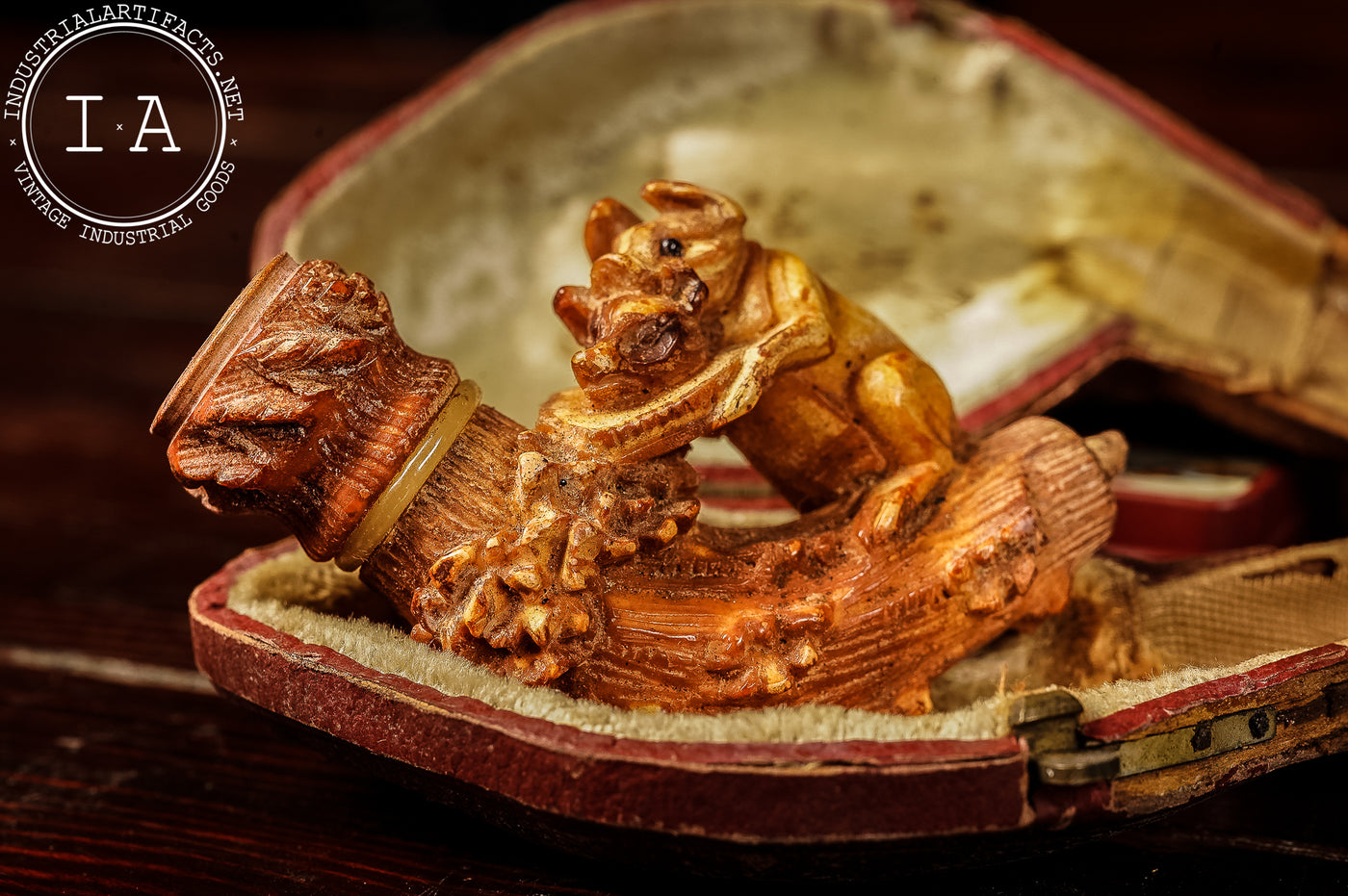 Vintage Carved Pig Genuine Meerschaum Tobacco Pipe