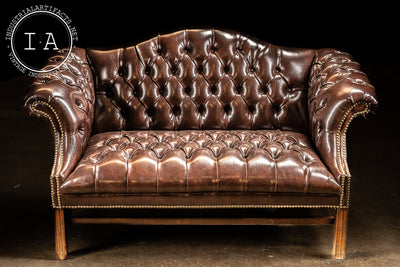 Vintage Tufted Leather Chippendale Sofa in Brown