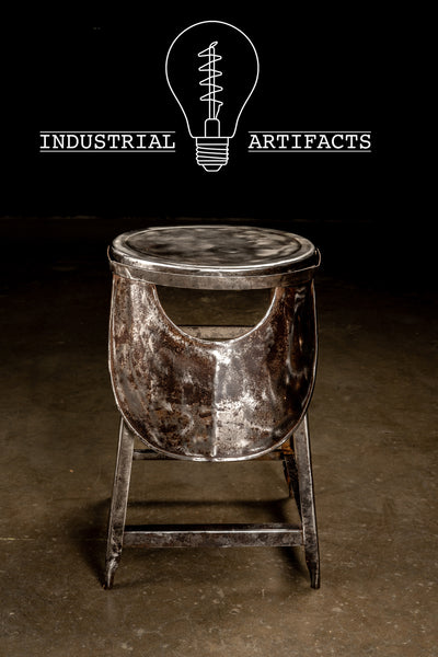 c. 1920 Industrial Metal Stool with Flip Back