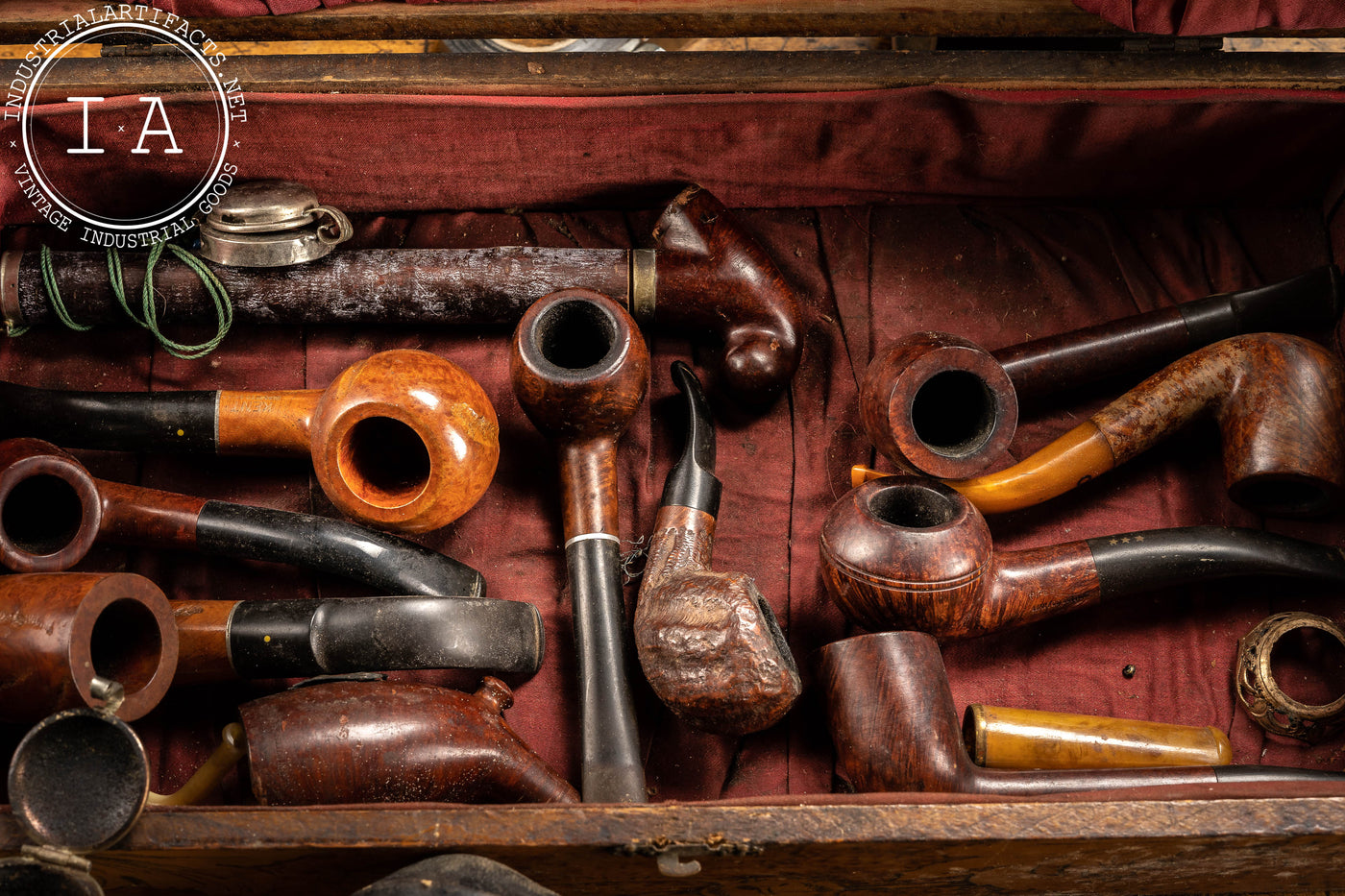 Assorted Lot of Vintage Smoking Pipes with Box