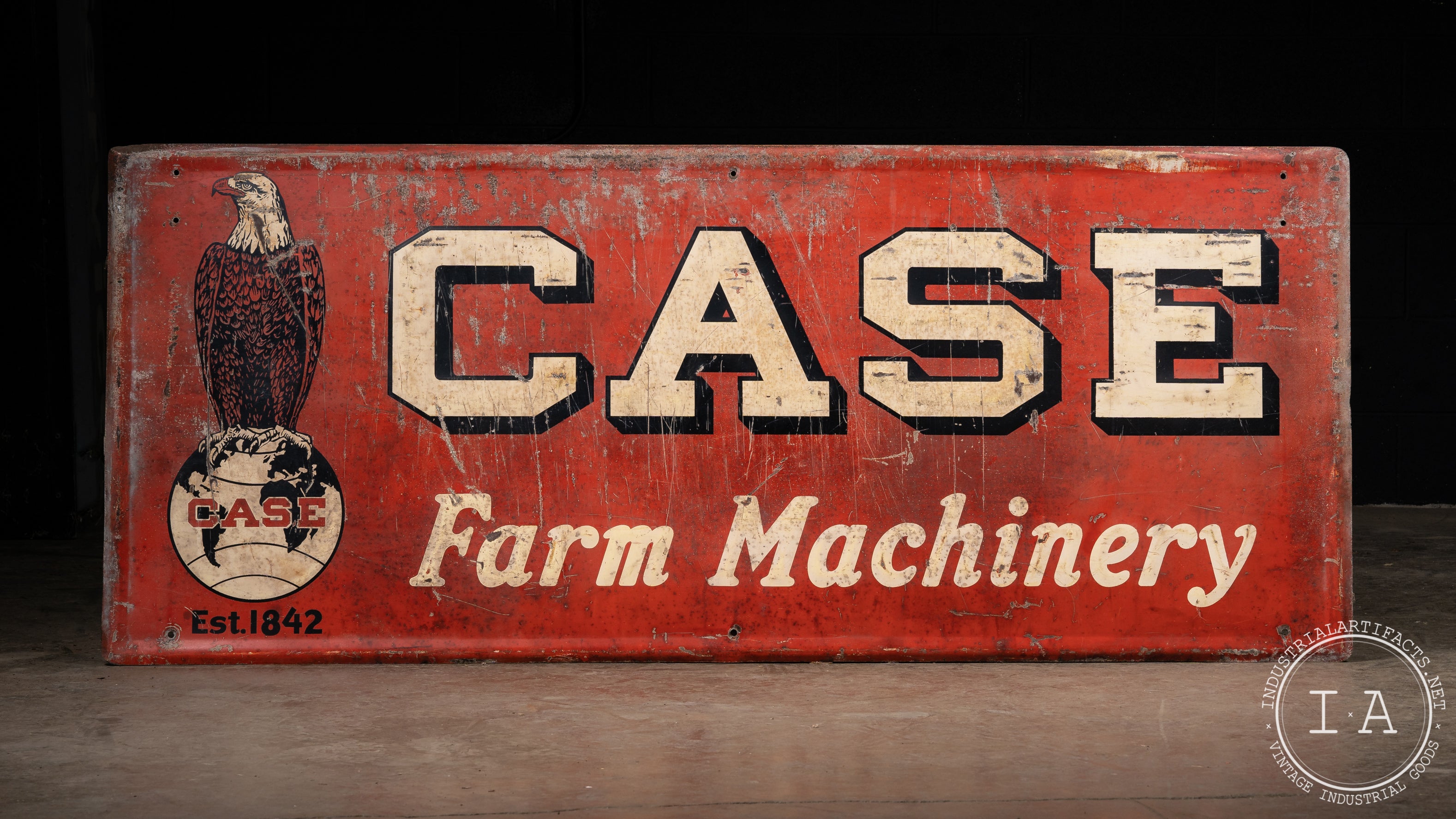 Large Antique Case Farm Machinery Embossed Sign – Industrial Artifacts