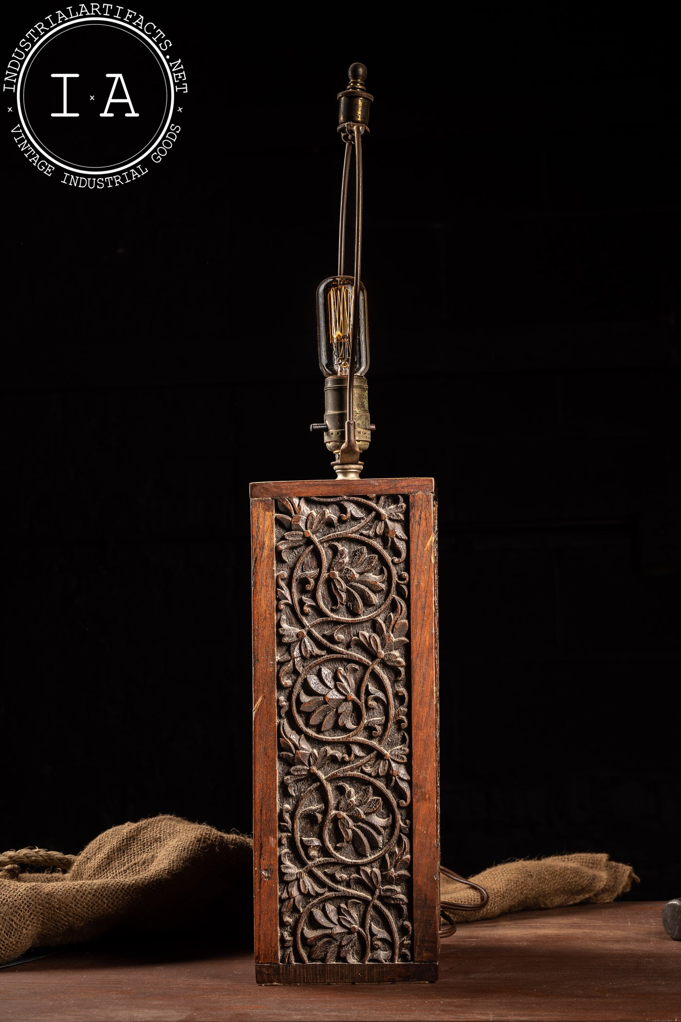 Antique Carved Wooden Filigree Lamp