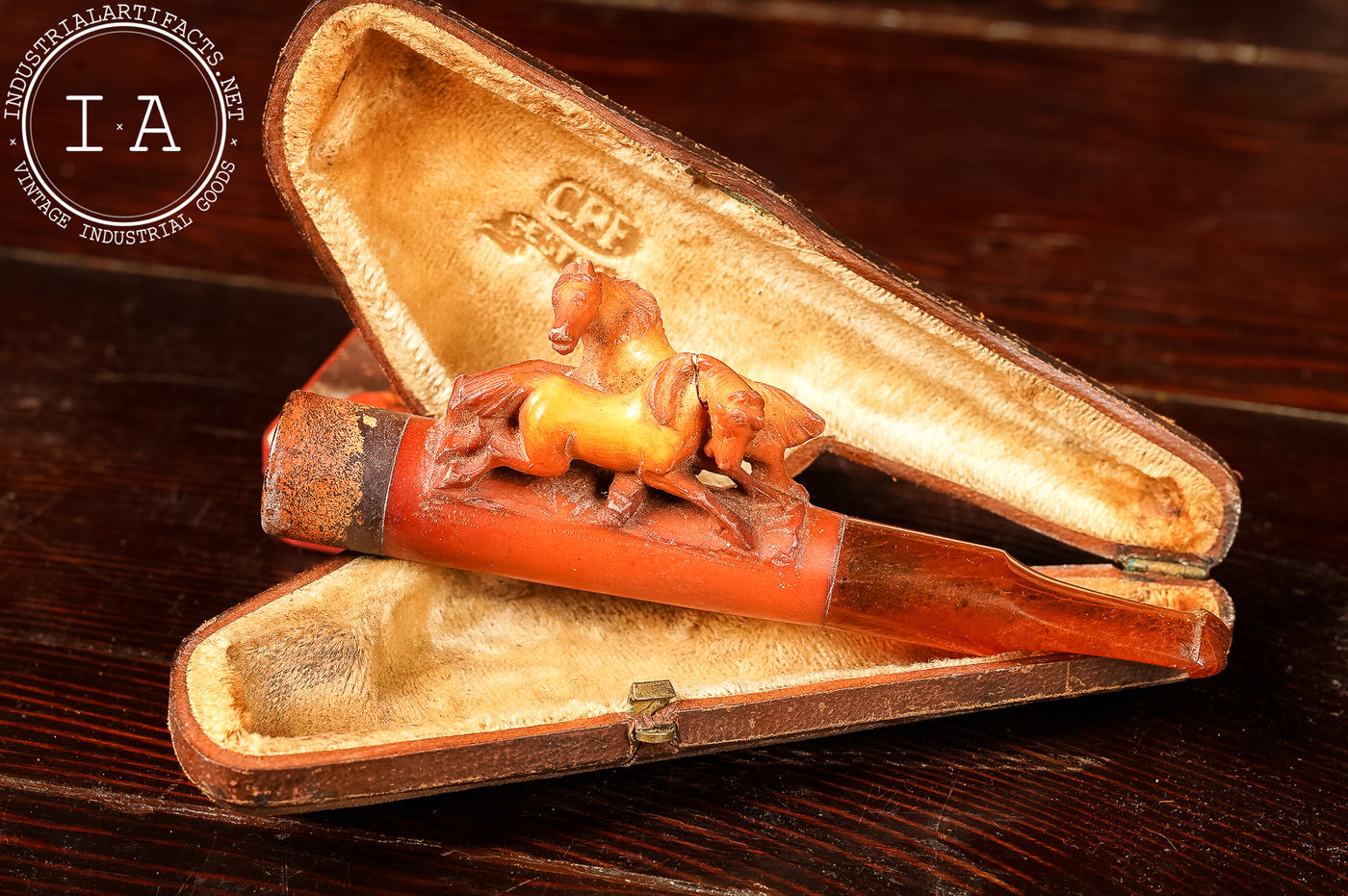 Vintage Carved Horses Genuine Meerschaum Tobacco Pipe