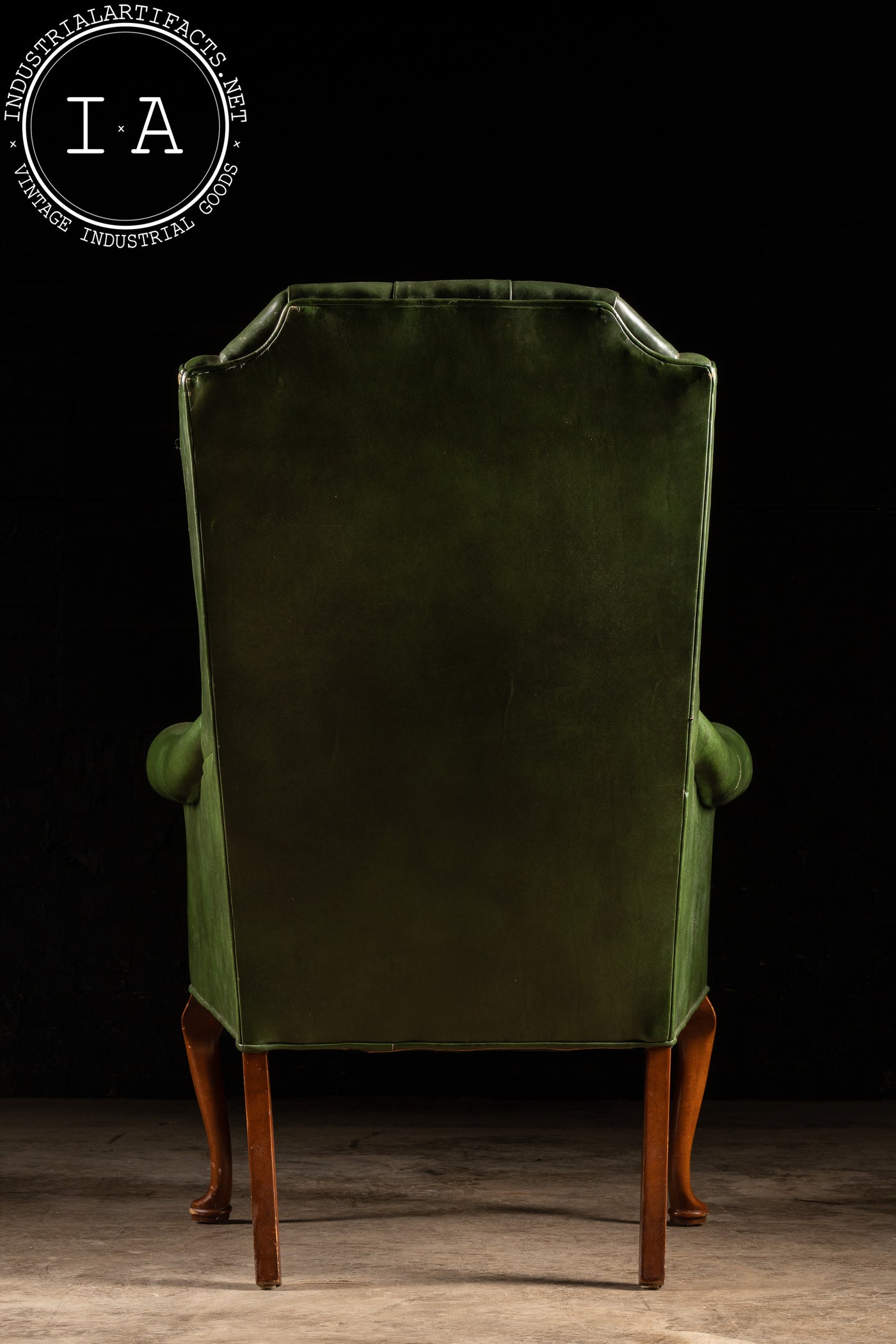 Antique Tufted Leather Armchair in Green