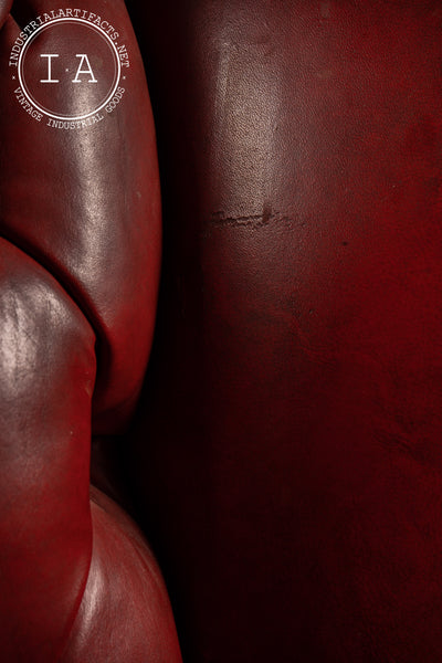 Antique Tufted Leather Armchair in Red with Ottoman