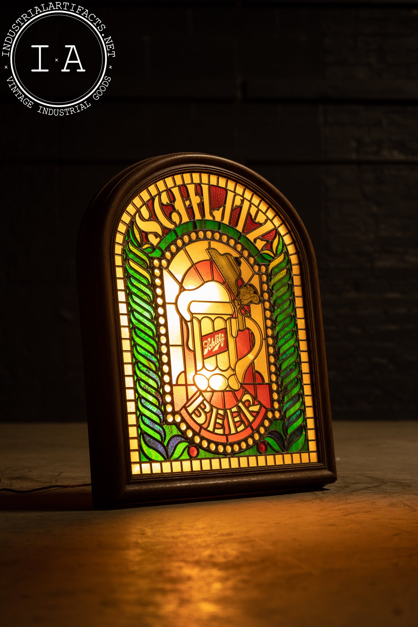 Vintage Stained Glass Style Schlitz Beer Lighted Display