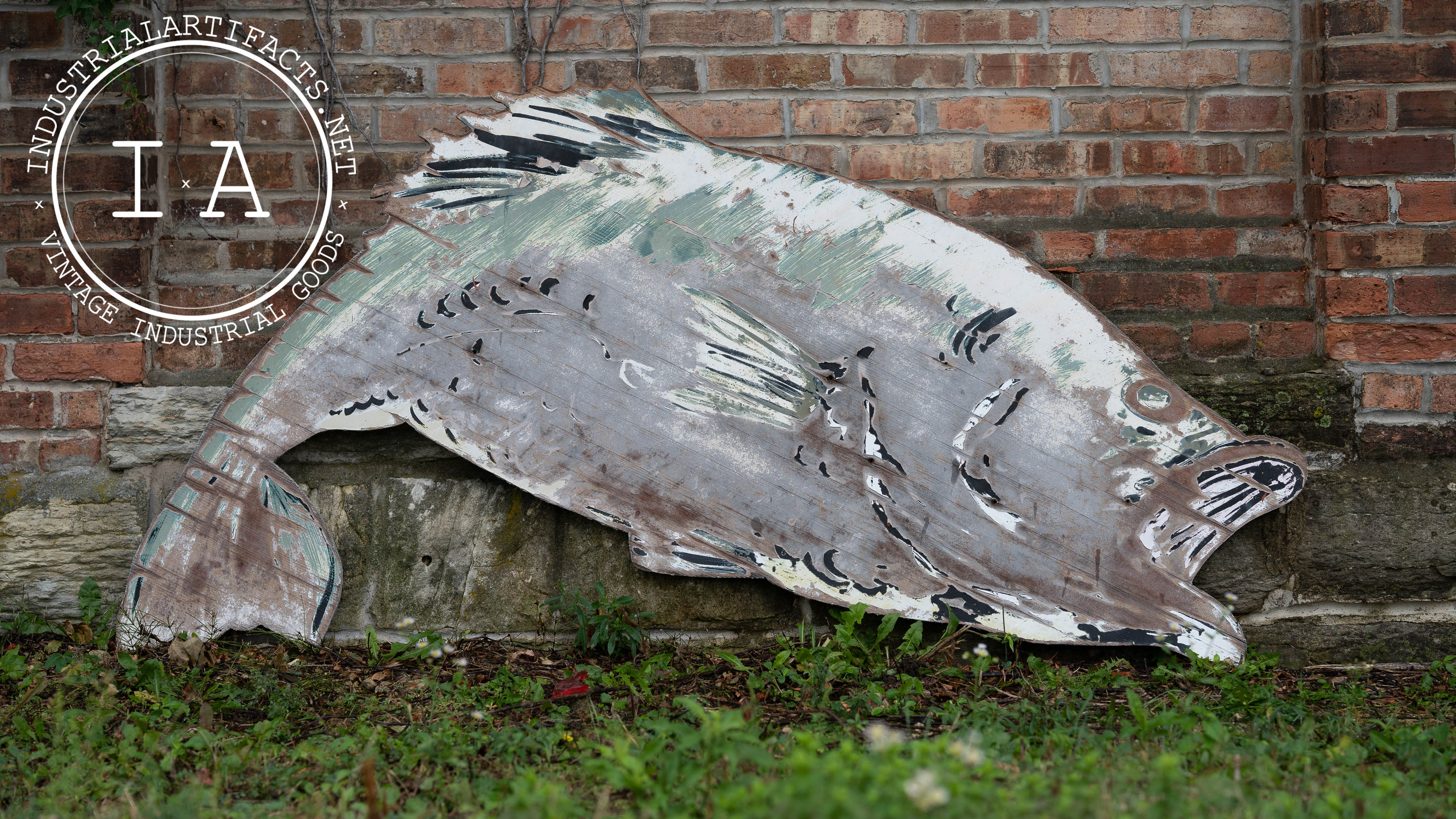 Antique Wooden Bass Sign – Industrial Artifacts