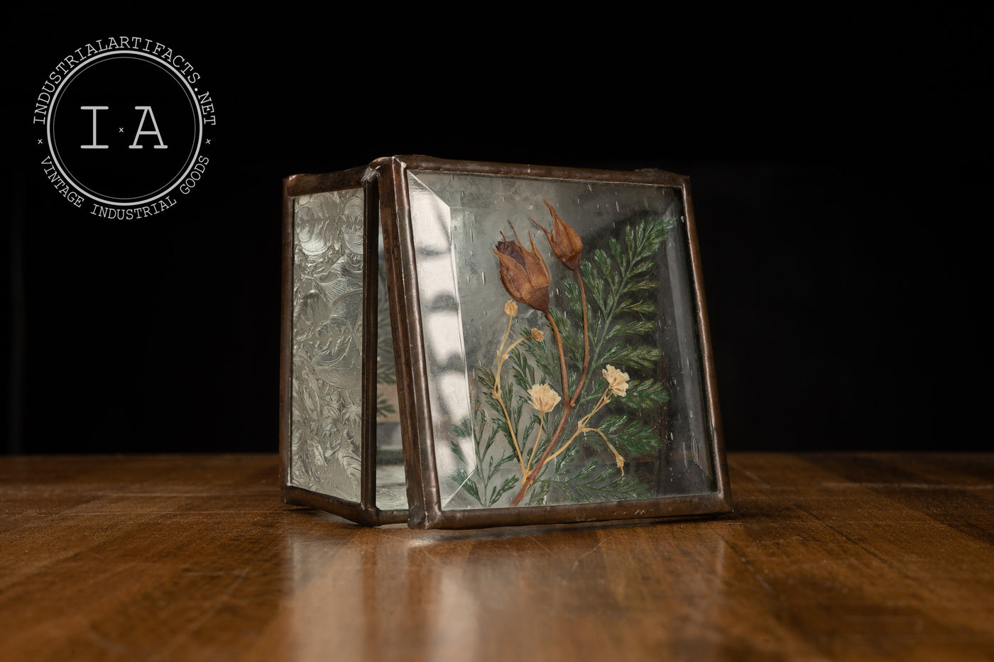 Etched Glass Jewelry Box with Pressed Flowers