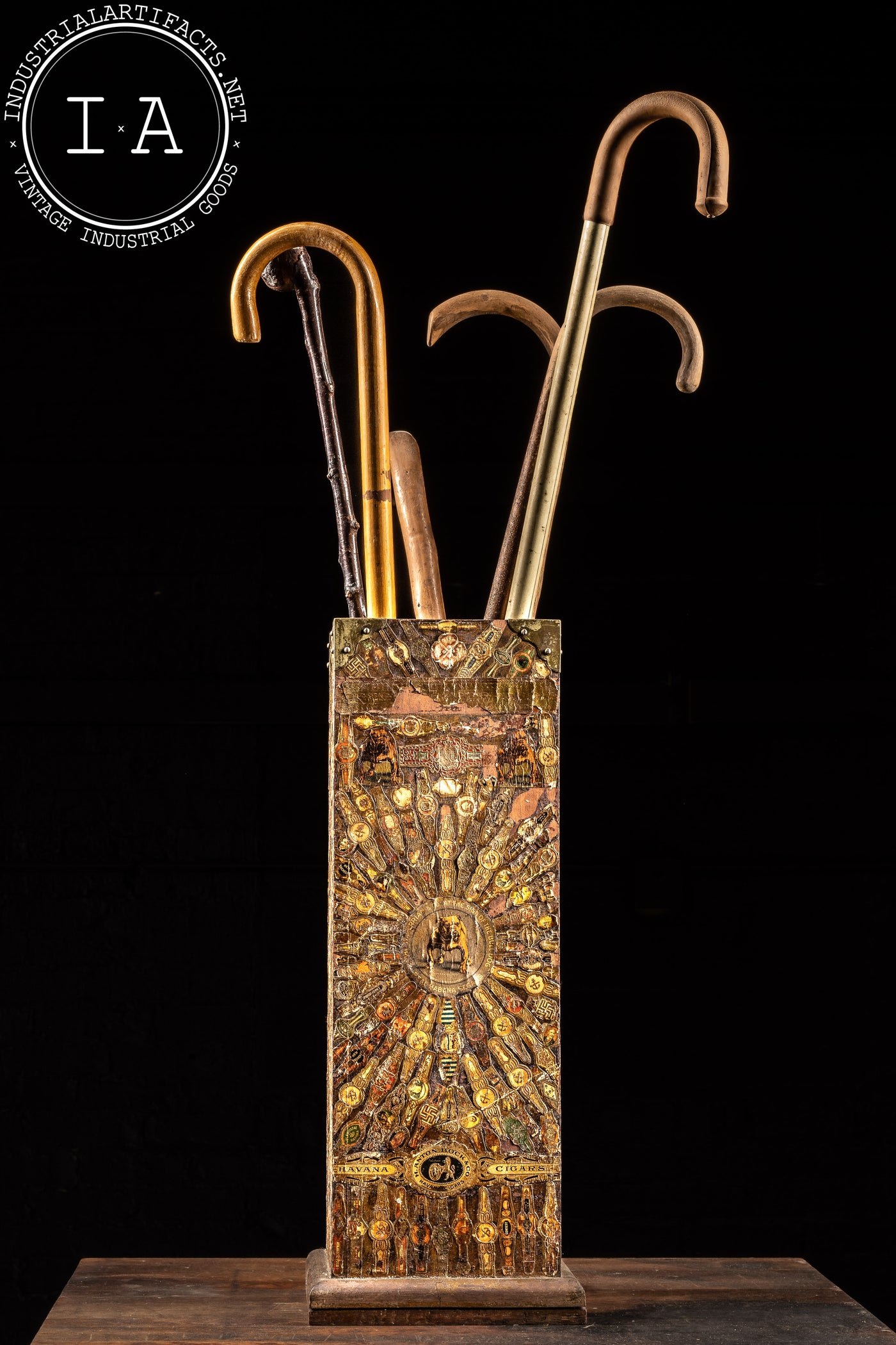 c. 1920 Cigar Labeled Folk Art Cane and Umbrella Display