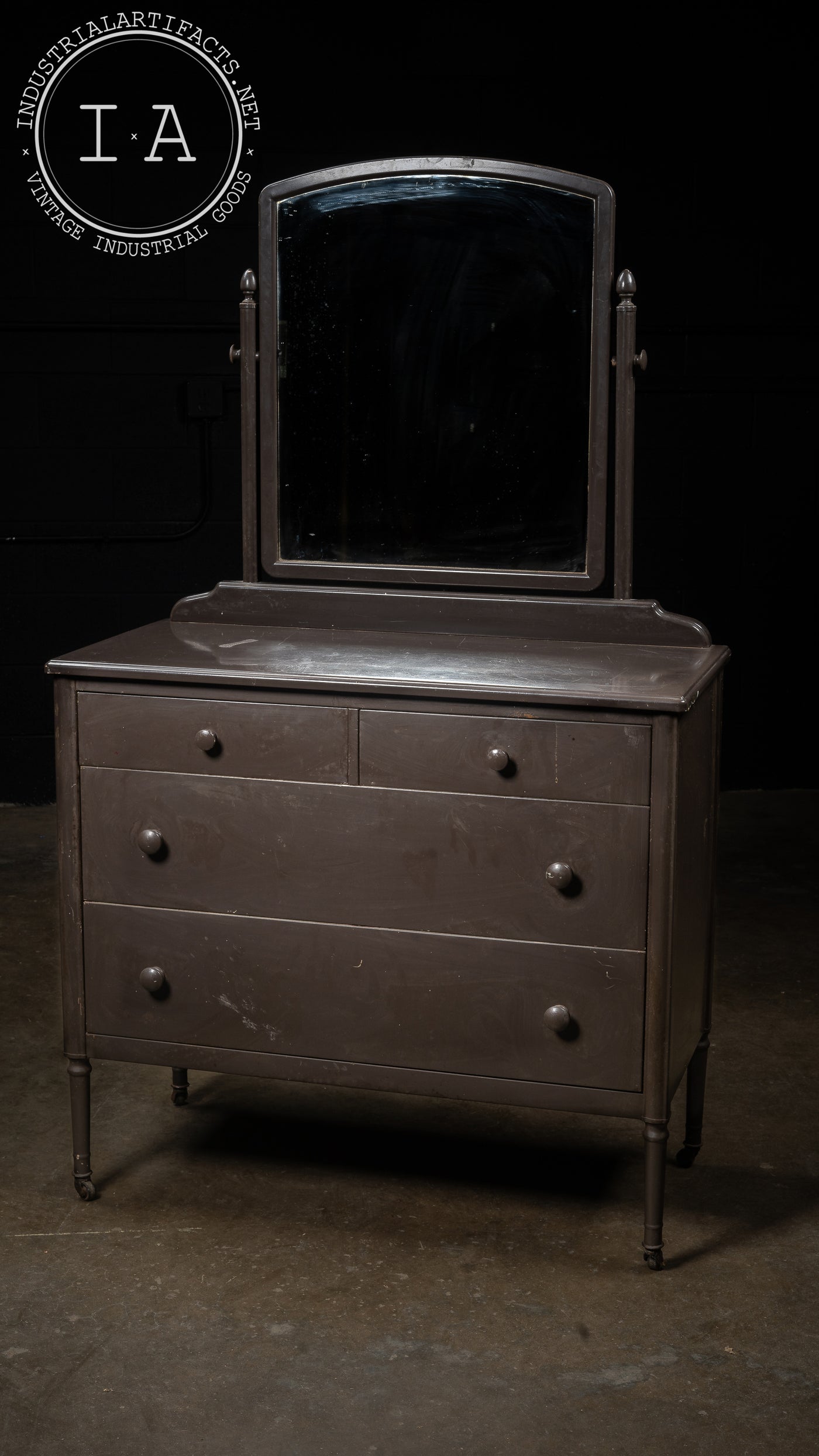 Vintage Mid Century Steel Dresser with Original Mirror Industrial Artifacts Vintage Mid Century Steel Dresser with Original Mirror Industrial Artifacts