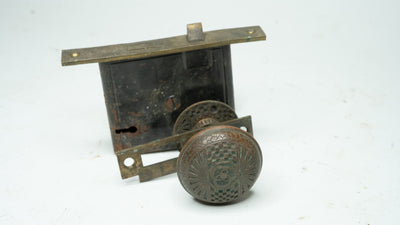 Antique Ornate Late 1800s Door Knob And Latch Set With Patina