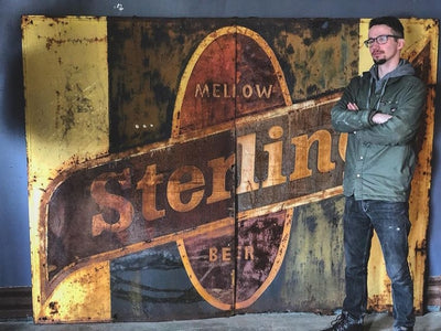 Huge Antique Sterling Beer Two Piece Metal Sign