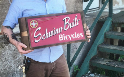 C. 1930 Art Deco Glass Schwinn Bicycle Sign