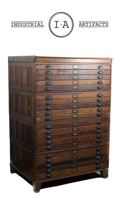 Antique 20 Drawer Flat File Map Cabinet By Hamilton
