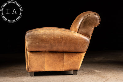 Vintage Leather Club Chair and Ottoman in Brown