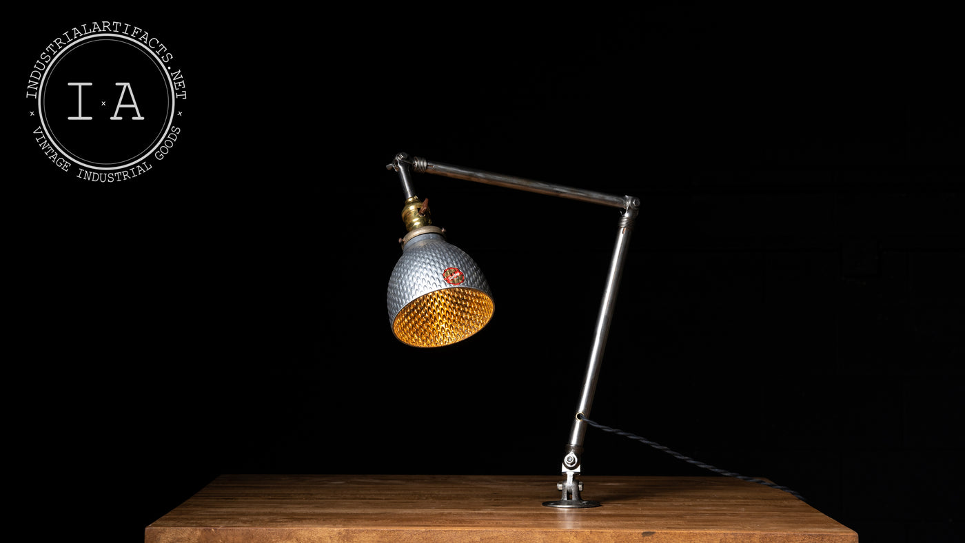 Industrial Antique Articulating Ajusco Lamp With NOS X-Ray Shade