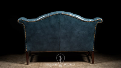 Vintage Tufted Leather Chesterfield Sofa in Blue