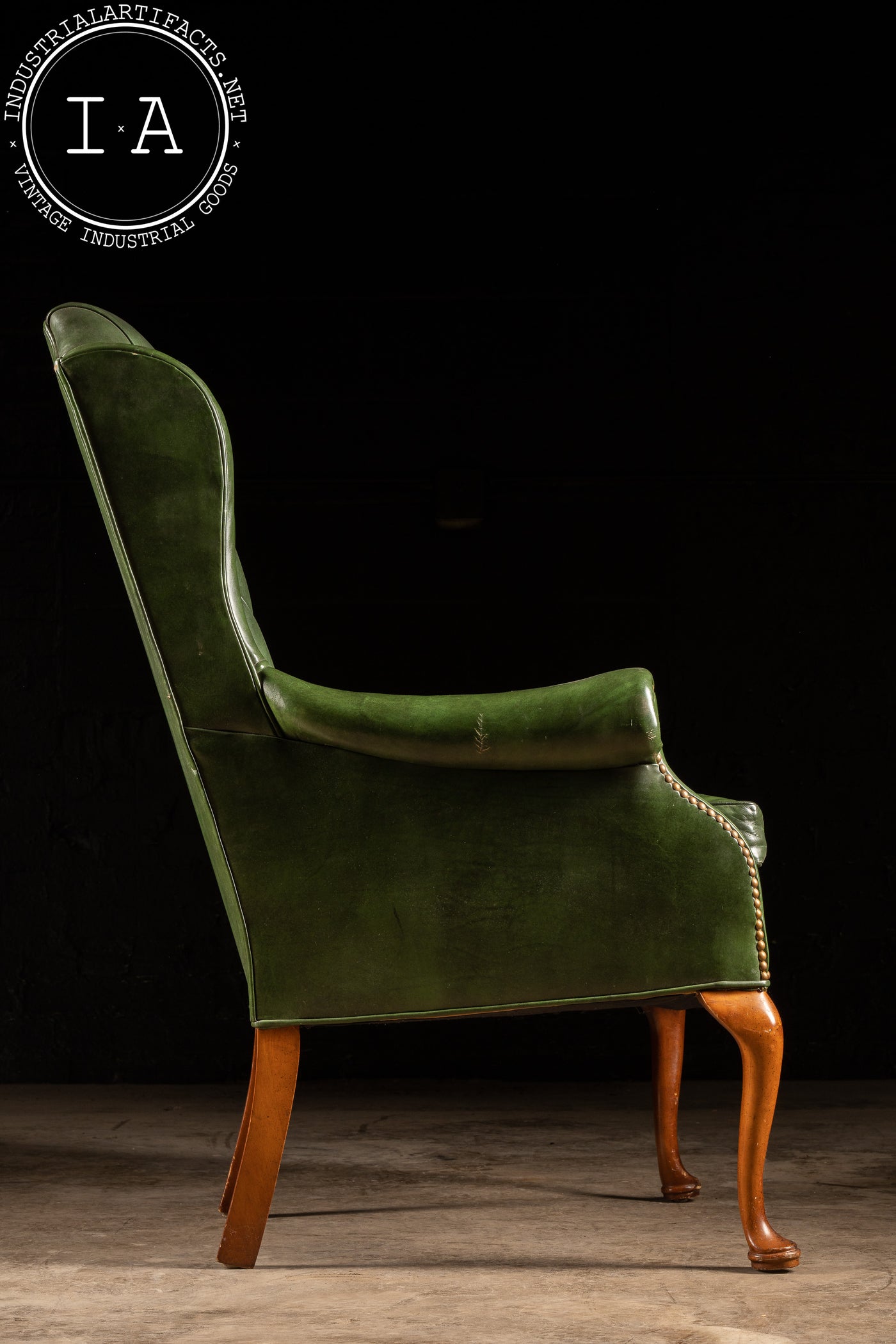 Antique Tufted Leather Armchair in Green