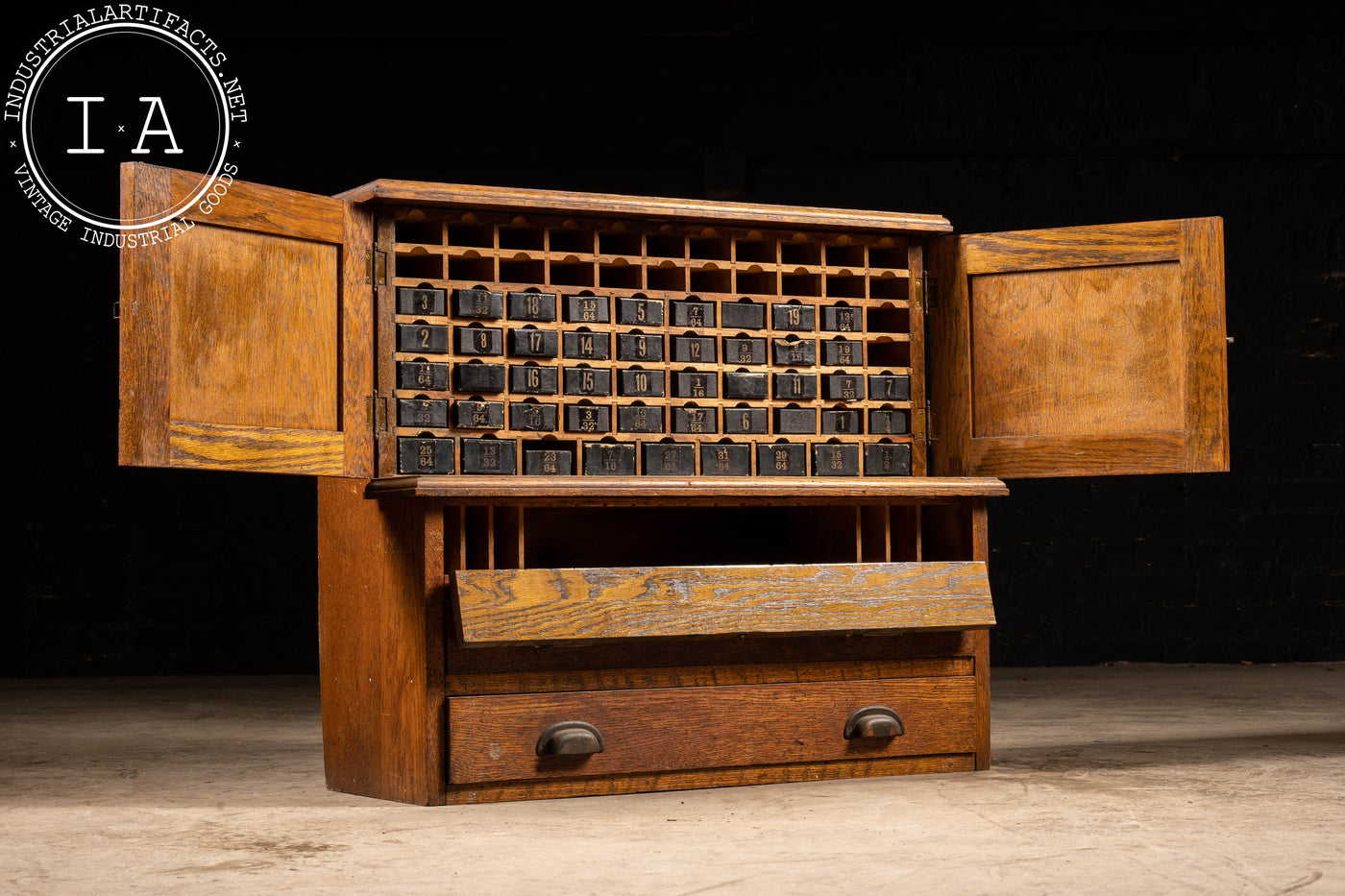 Vintage Wooden Benchtop Hardware Cabinet