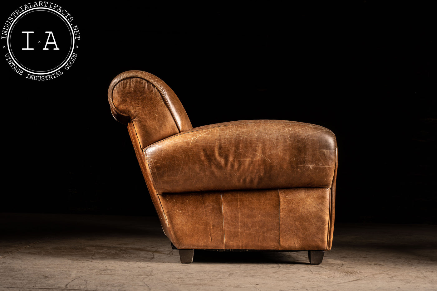 Vintage Leather Club Chair and Ottoman in Brown