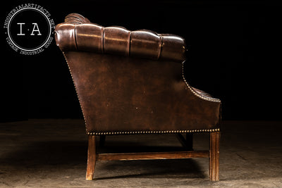 Vintage Tufted Leather Chippendale Sofa in Brown