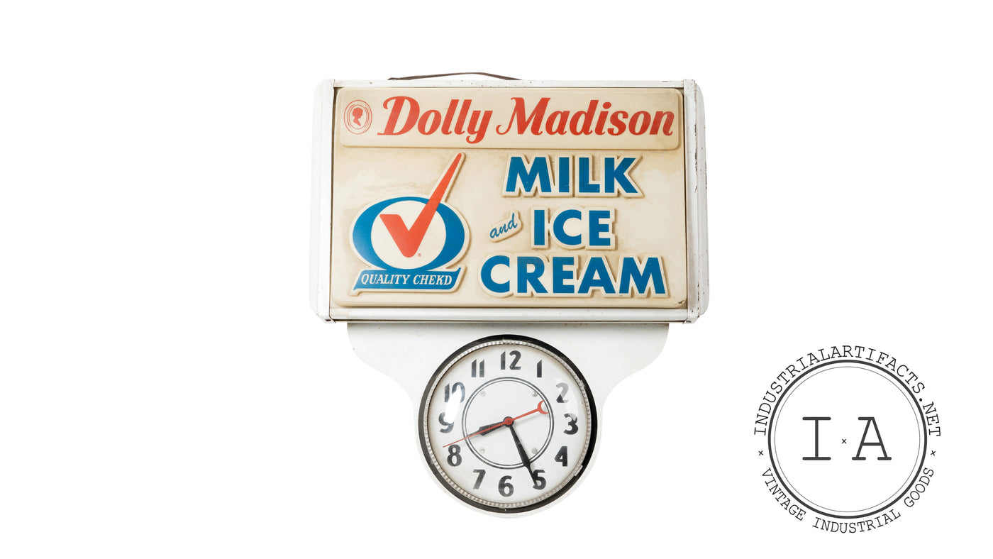 Antique 1950s Dolly Madison Dairy Lighted Advertising Clock