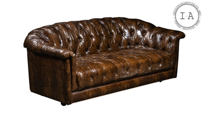Vintage Tufted Round Sofa In Brown