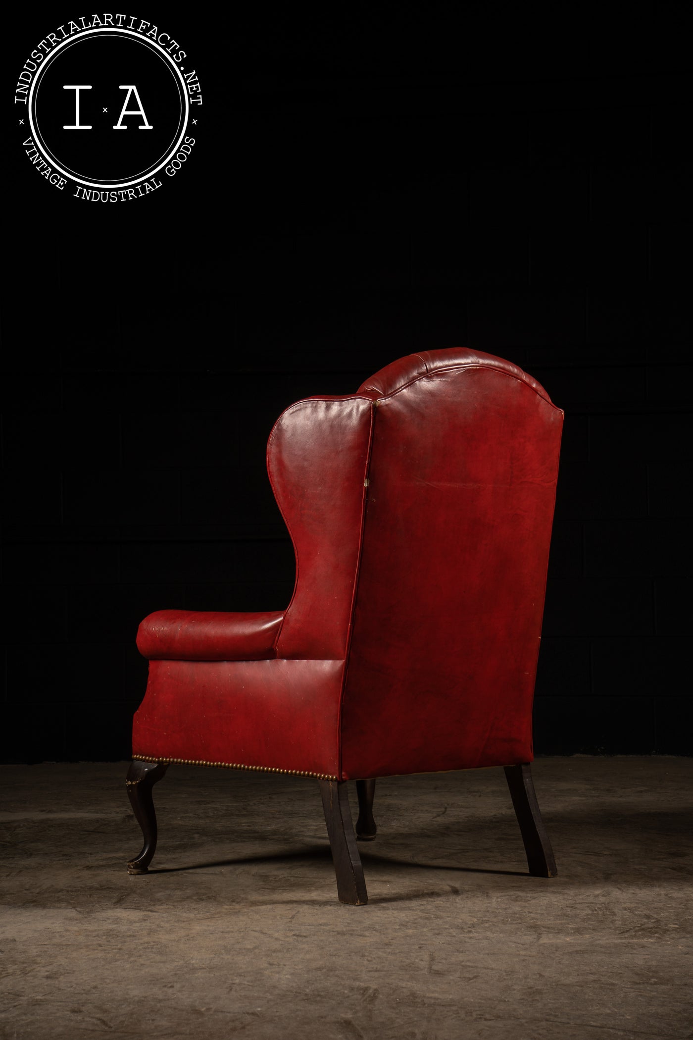 Antique Tufted Leather Armchair in Red with Ottoman