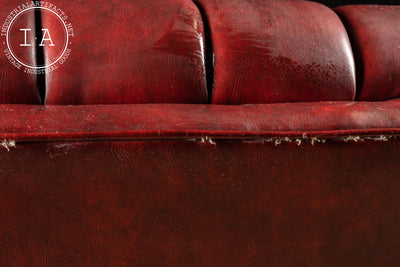 Vintage Tufted Leather Swivel Chair in Red