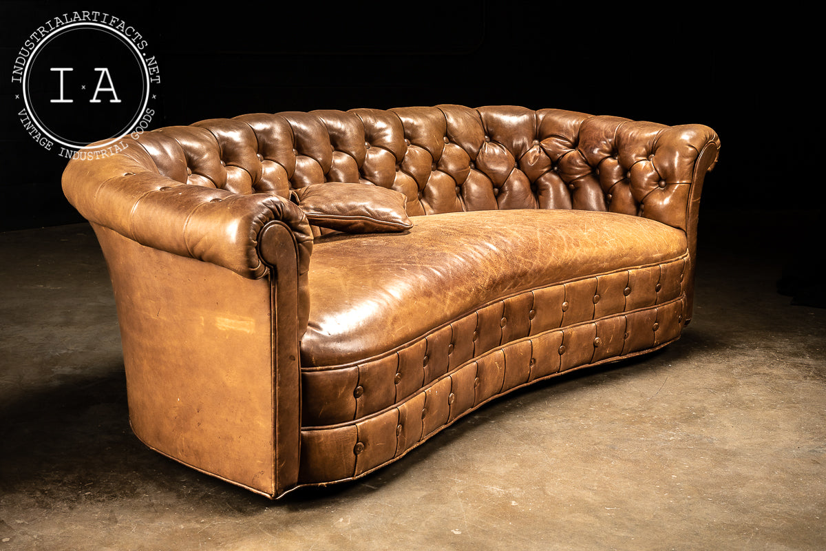 Tufted Leather Sofa in Camel Brown