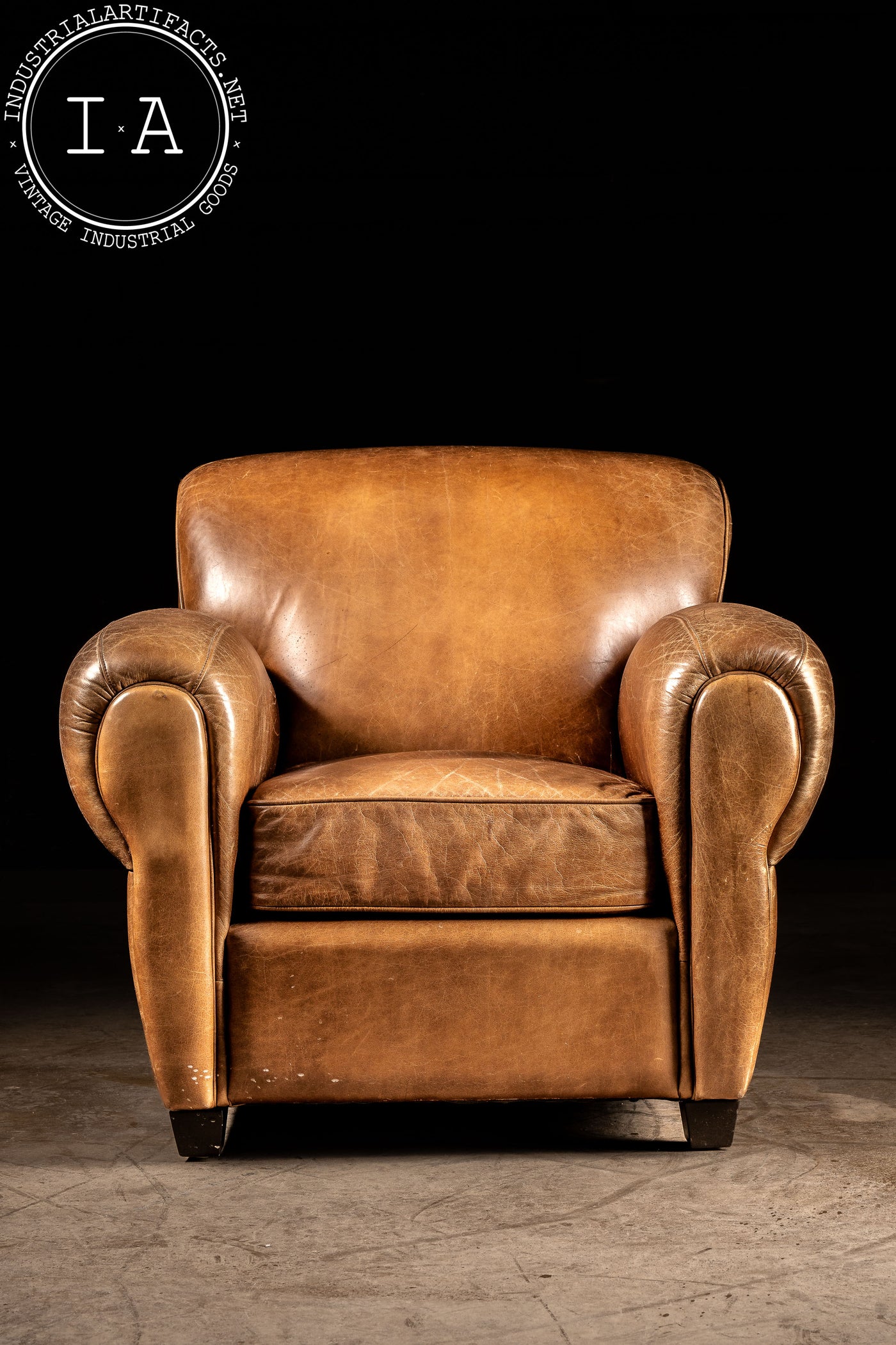 Vintage Leather Club Chair and Ottoman in Brown