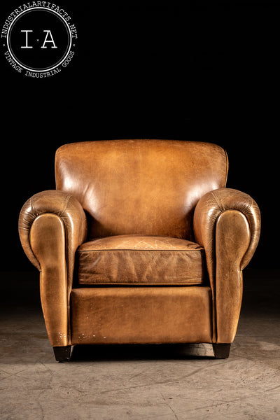 Vintage Leather Club Chair and Ottoman in Brown