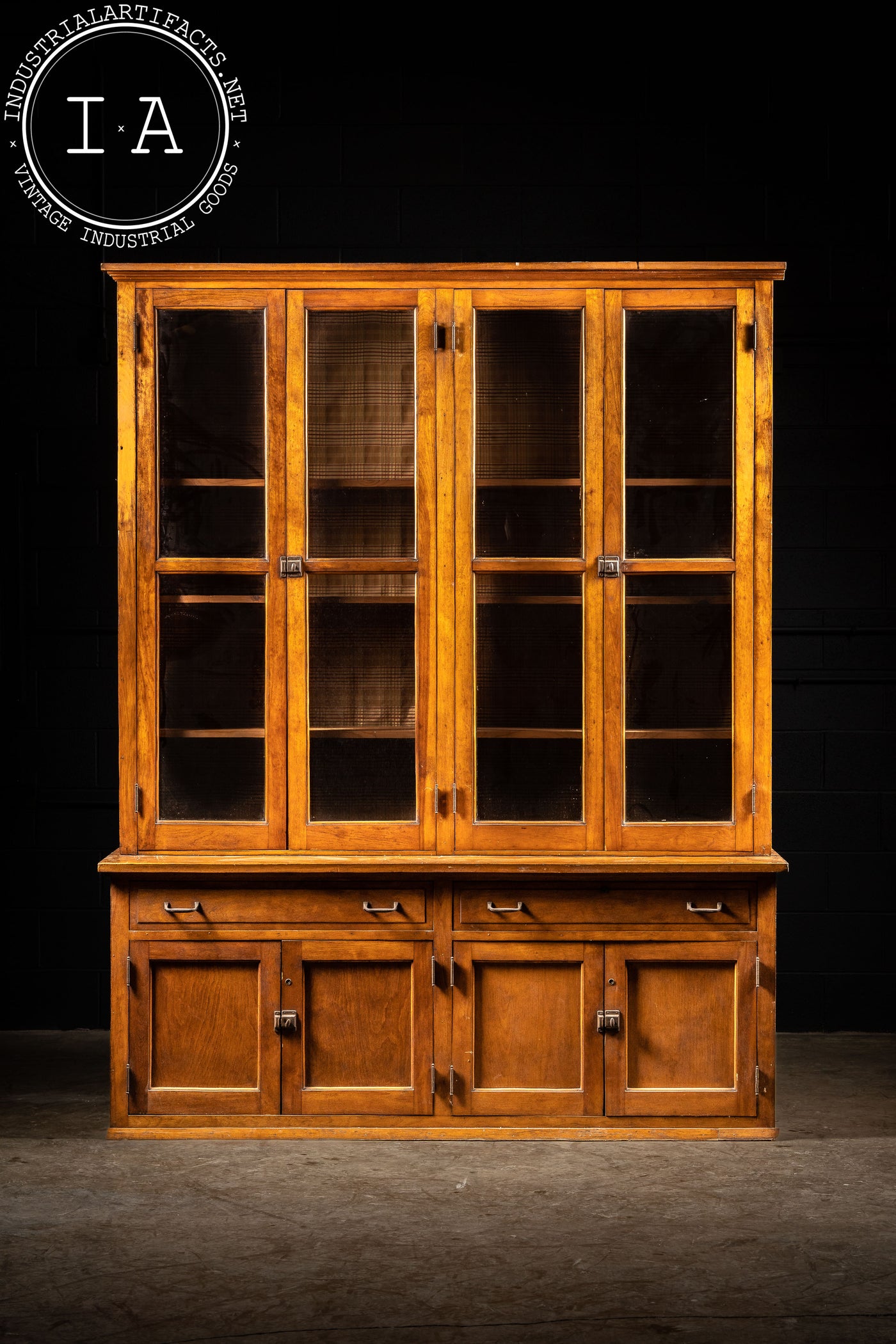 Massive Antique Wooden Hutch with Glass Doors