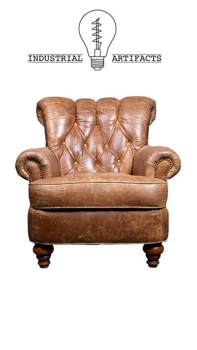Vintage Leather Tufted Chair With Ottoman