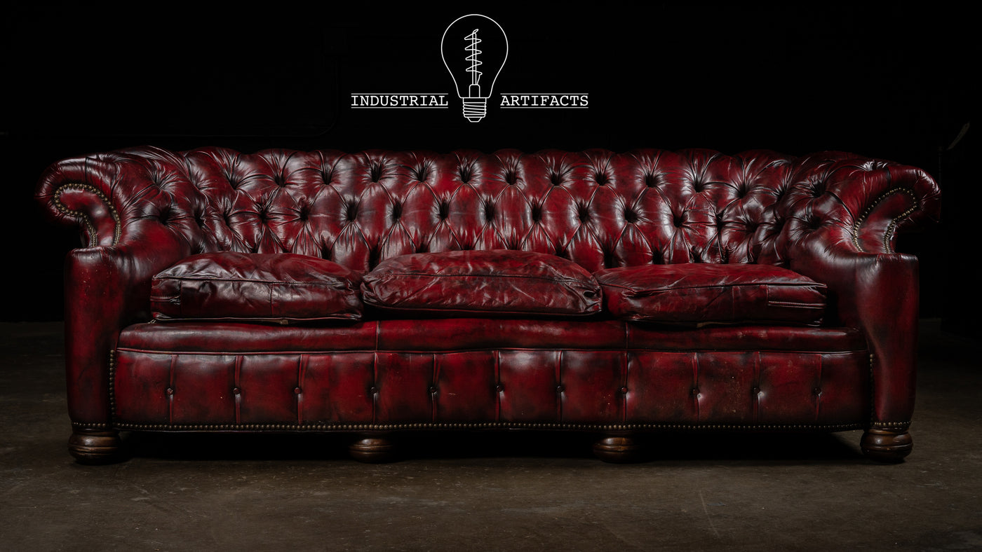 Vintage Tufted Leather Chesterfield Sofa in Oxblood