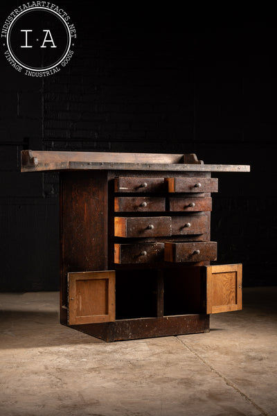 Antique Industrial Workbench Cabinet With Dividers