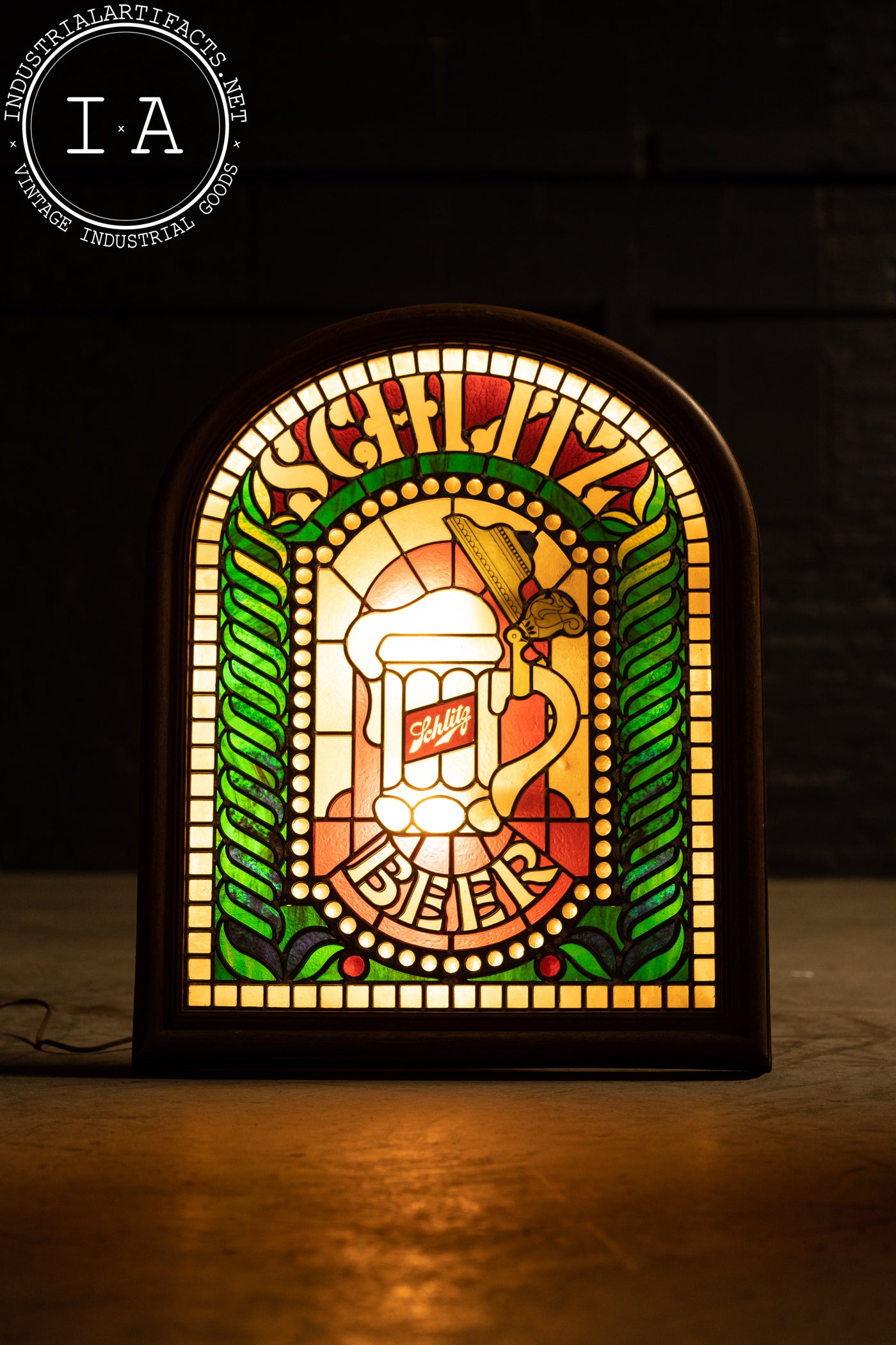 Vintage Stained Glass Style Schlitz Beer Lighted Display