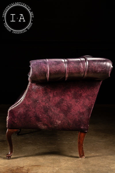 Tufted Leather Chippendale Sofa in Royal Purple