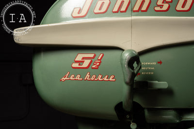 c. 1950 Johnson Outboard Motor With Stand, Manual, and Gas Tank