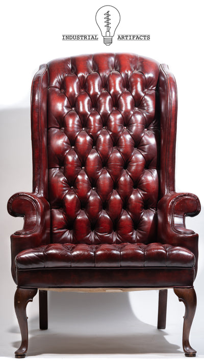 Vintage Tufted Leather Highback Chair in Oxblood