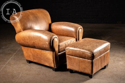 Vintage Leather Club Chair and Ottoman in Brown