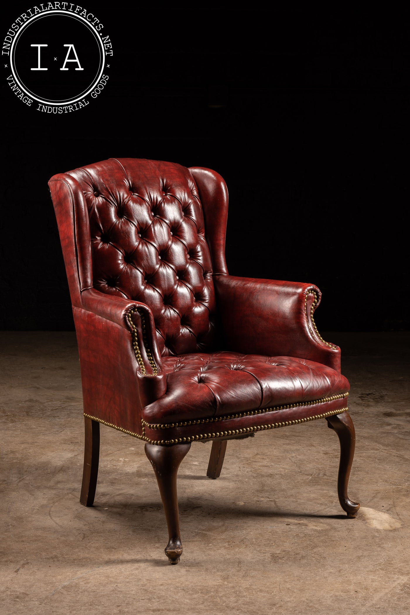 Vintage Tufted Red Leather Wingback Chair