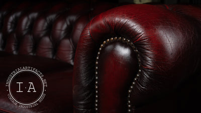 Vintage Tufted Leather Sofa in Oxblood