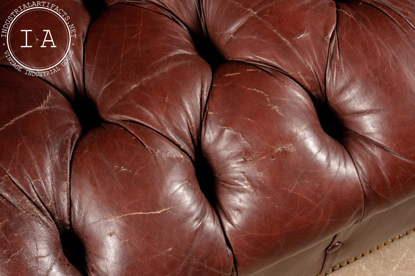 Vintage Tufted Leather Sofa in Burgundy
