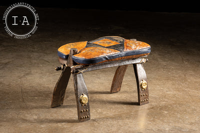 Vintage Peruvian Leather Egyptian Revival Saddle Stool