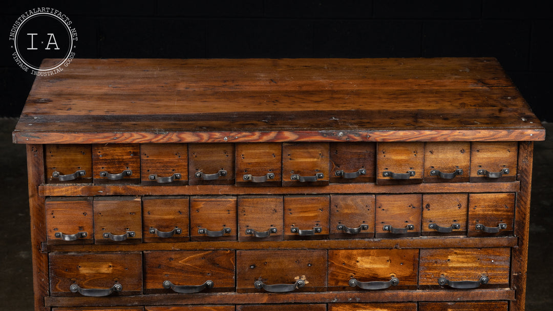Antique Industrial 55 Drawer Wooden Hardware Store Cabinet