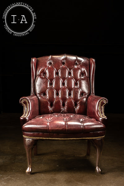 Burgundy Leather Tufted Armchair